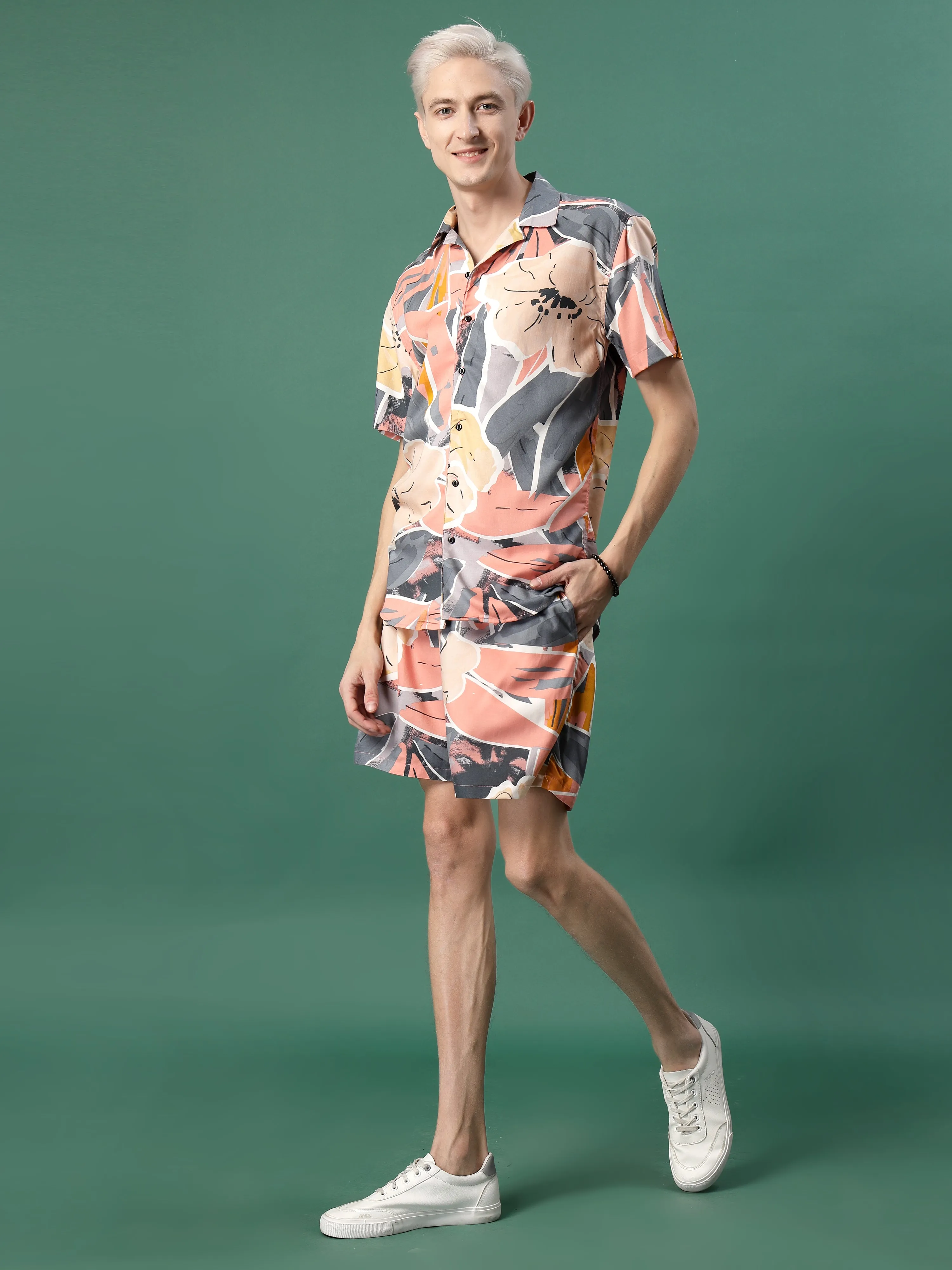 Men's Rayon Co-ord Set in Botanical Print