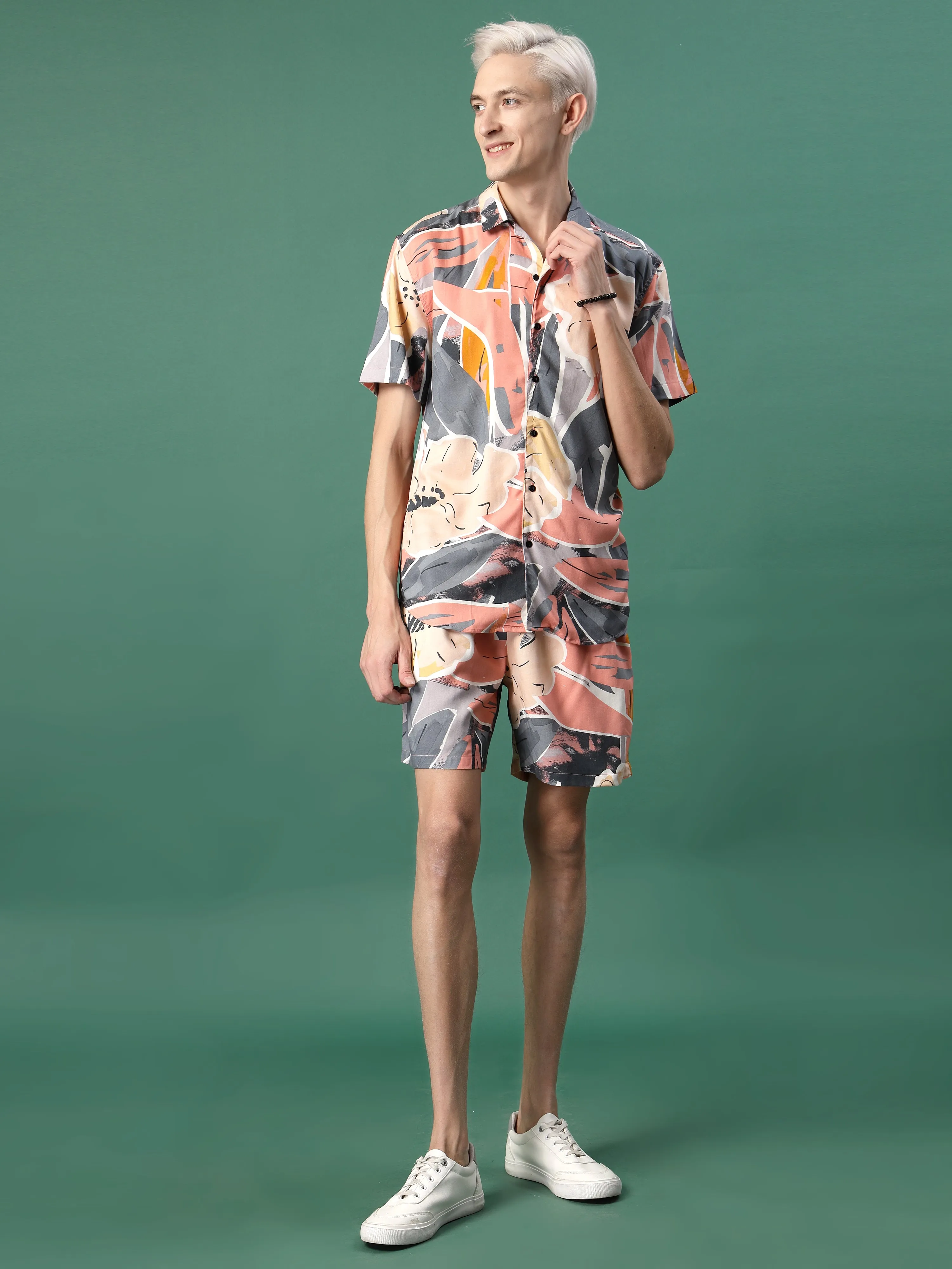 Men's Rayon Co-ord Set in Botanical Print