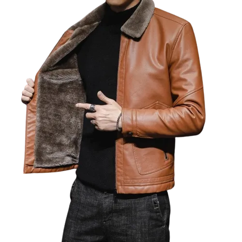 Mens Seger Genuine Lambskin Leather Faux Fur Lined Jacket