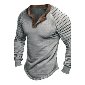 Men's Solid Color Long Sleeve Henley Shirt 0344252X