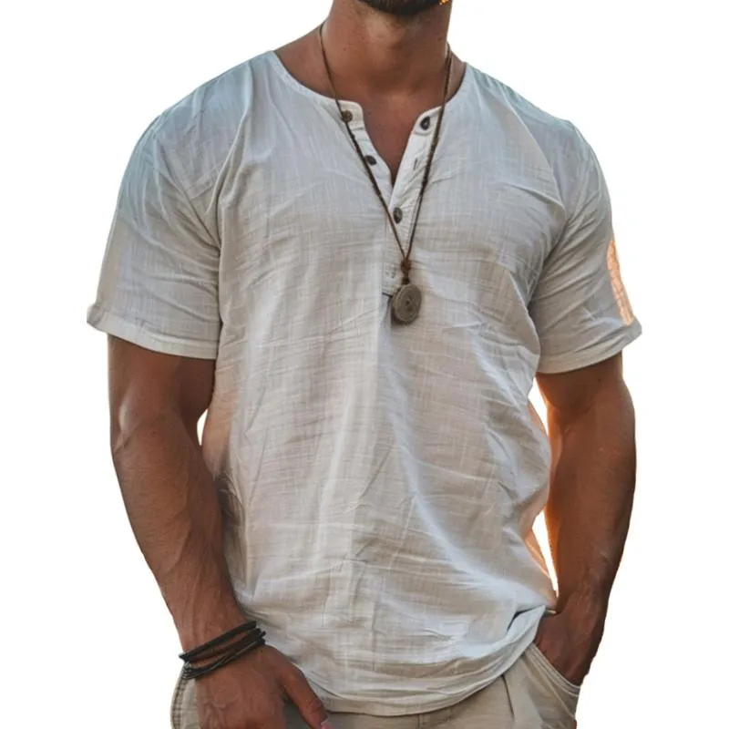 Men's Solid Henley Short Sleeve T-Shirt 73940181Y