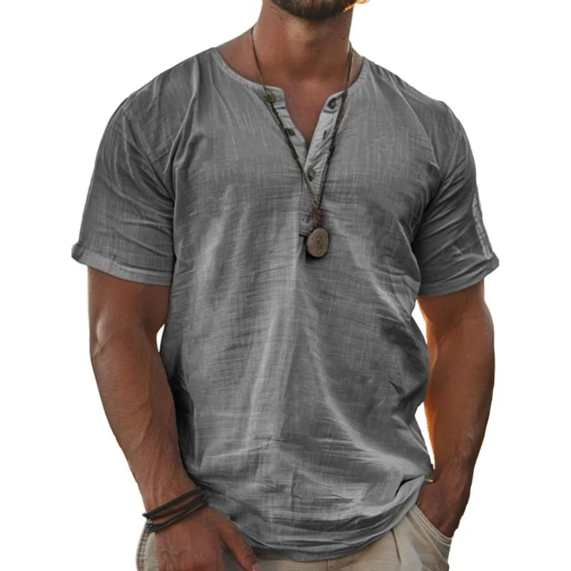 Men's Solid Henley Short Sleeve T-Shirt 73940181Y