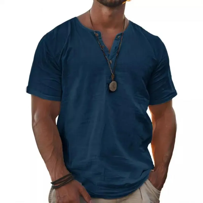 Men's Solid Henley Short Sleeve T-Shirt 73940181Y