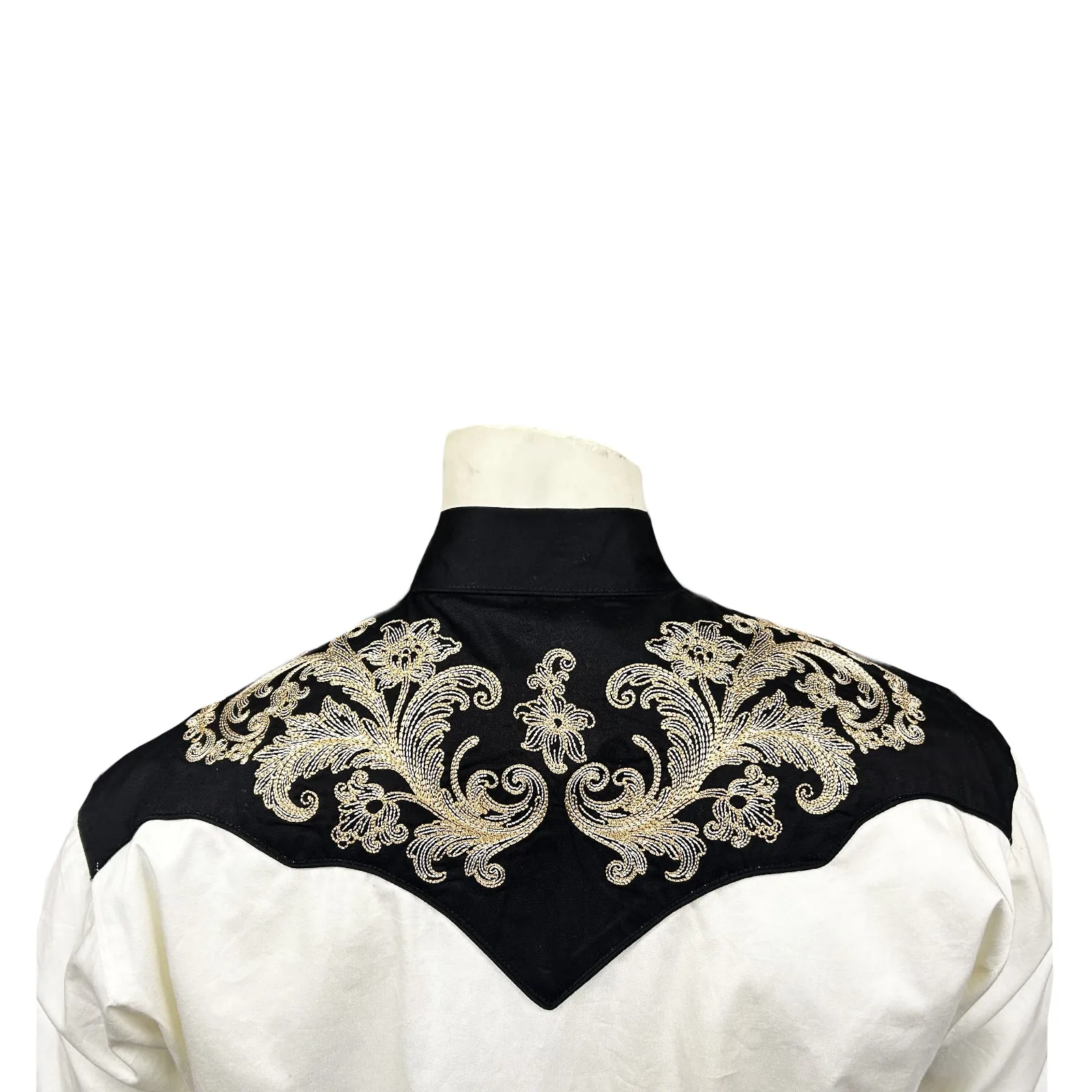 Men’s Vintage 2-Tone Khaki & Black Western Shirt with Floral Embroidery