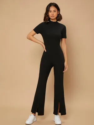 Mock Neck Split Hem Jumpsuit