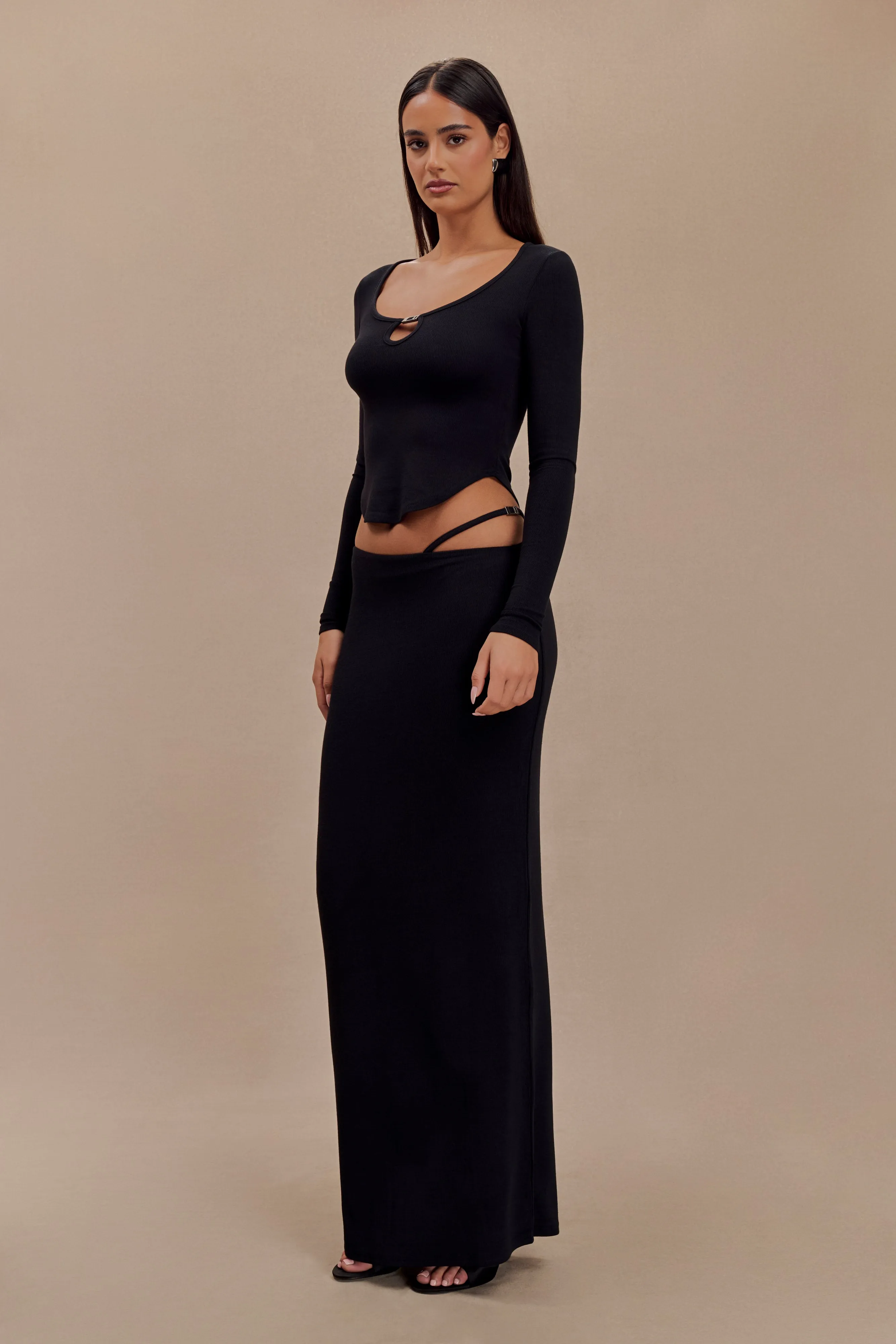 Natalia Modal Buckle Maxi Skirt - Black