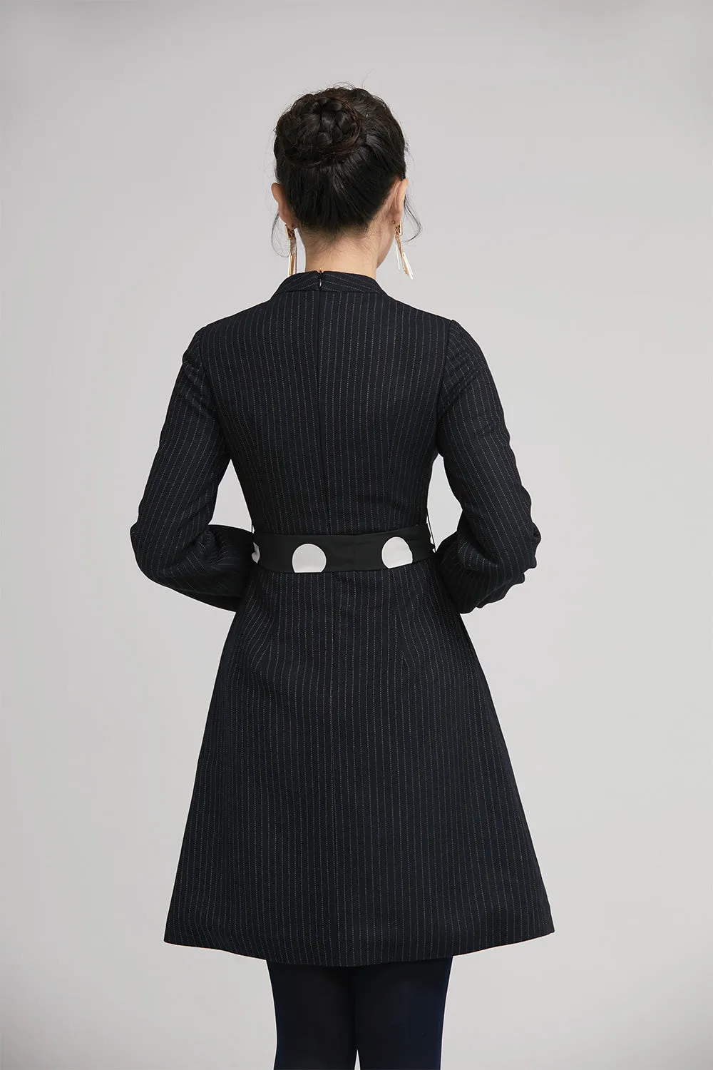 navy blue winter short wool dress with long sleeves 2239