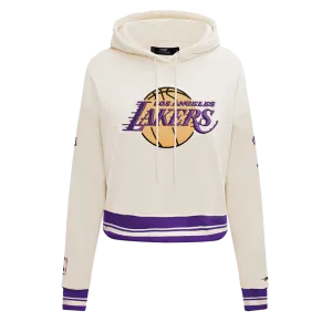 NBA LOS ANGELES LAKERS RETRO CLASSIC WOMEN'S CROPPED PO HOODIE (EGGSHELL/ PURPLE)