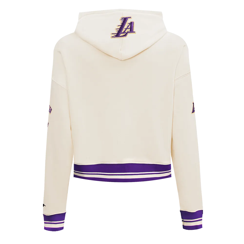 NBA LOS ANGELES LAKERS RETRO CLASSIC WOMEN'S CROPPED PO HOODIE (EGGSHELL/ PURPLE)