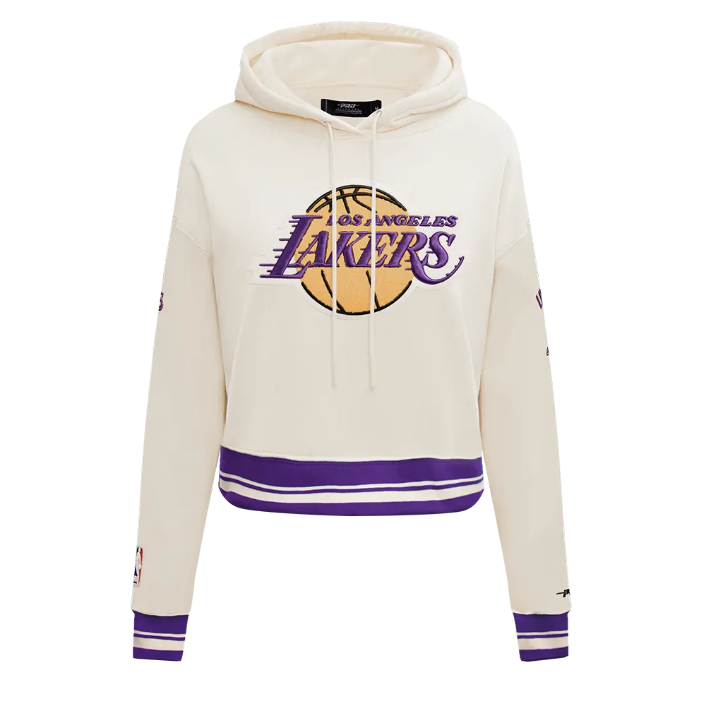 NBA LOS ANGELES LAKERS RETRO CLASSIC WOMEN'S CROPPED PO HOODIE (EGGSHELL/ PURPLE)