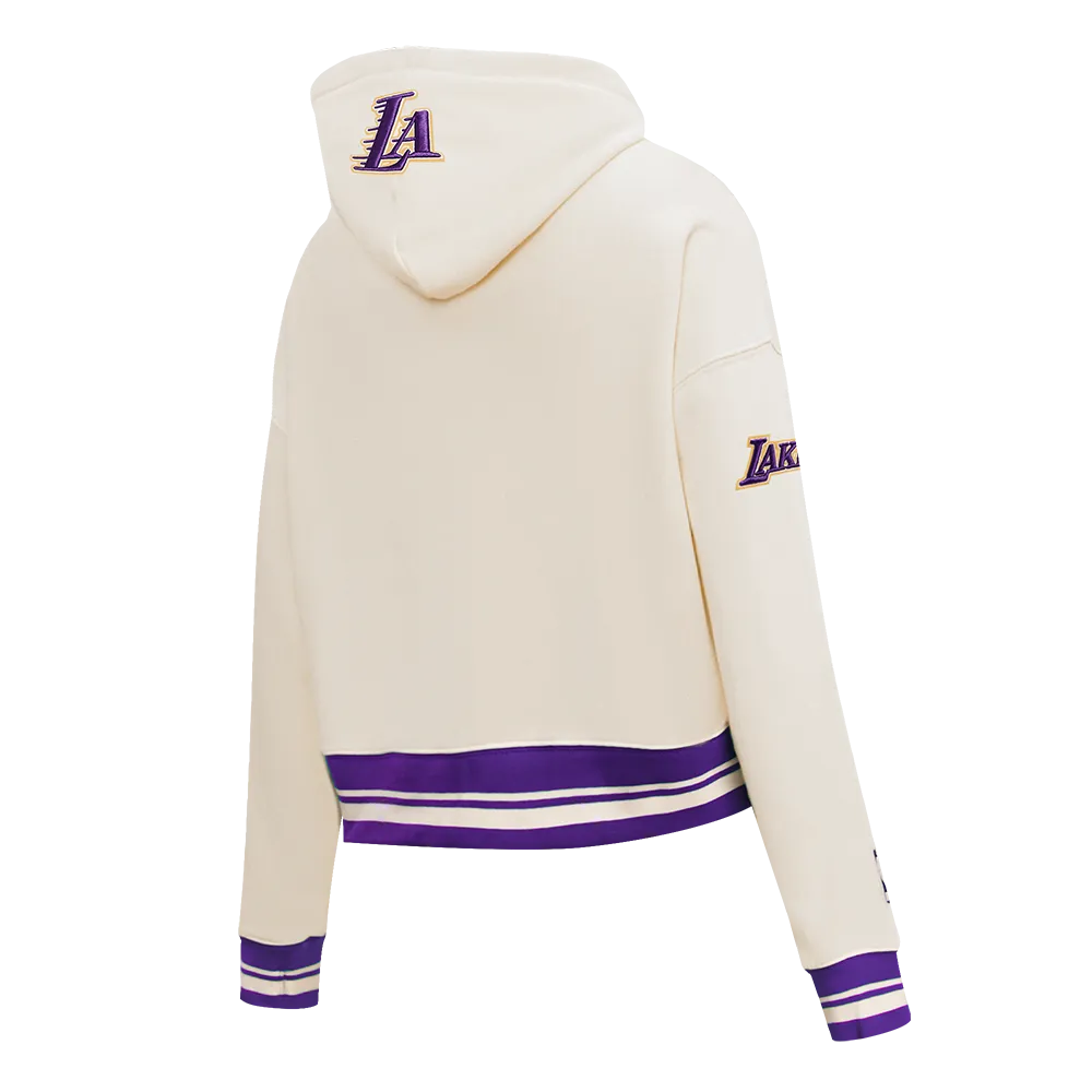 NBA LOS ANGELES LAKERS RETRO CLASSIC WOMEN'S CROPPED PO HOODIE (EGGSHELL/ PURPLE)