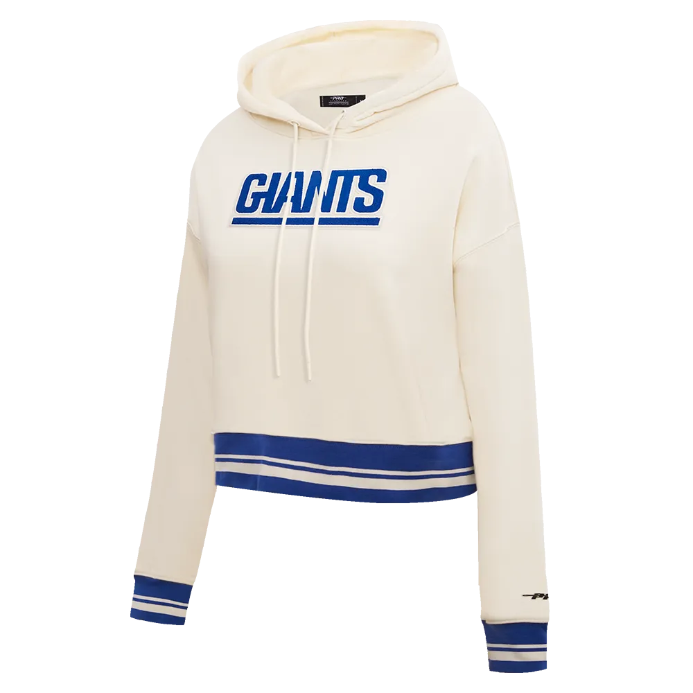 NFL NEW YORK GIANTS RETRO CLASSIC WOMEN'S RIB CROPPED PO HOODIE (EGGSHELL/DODGER BLUE)