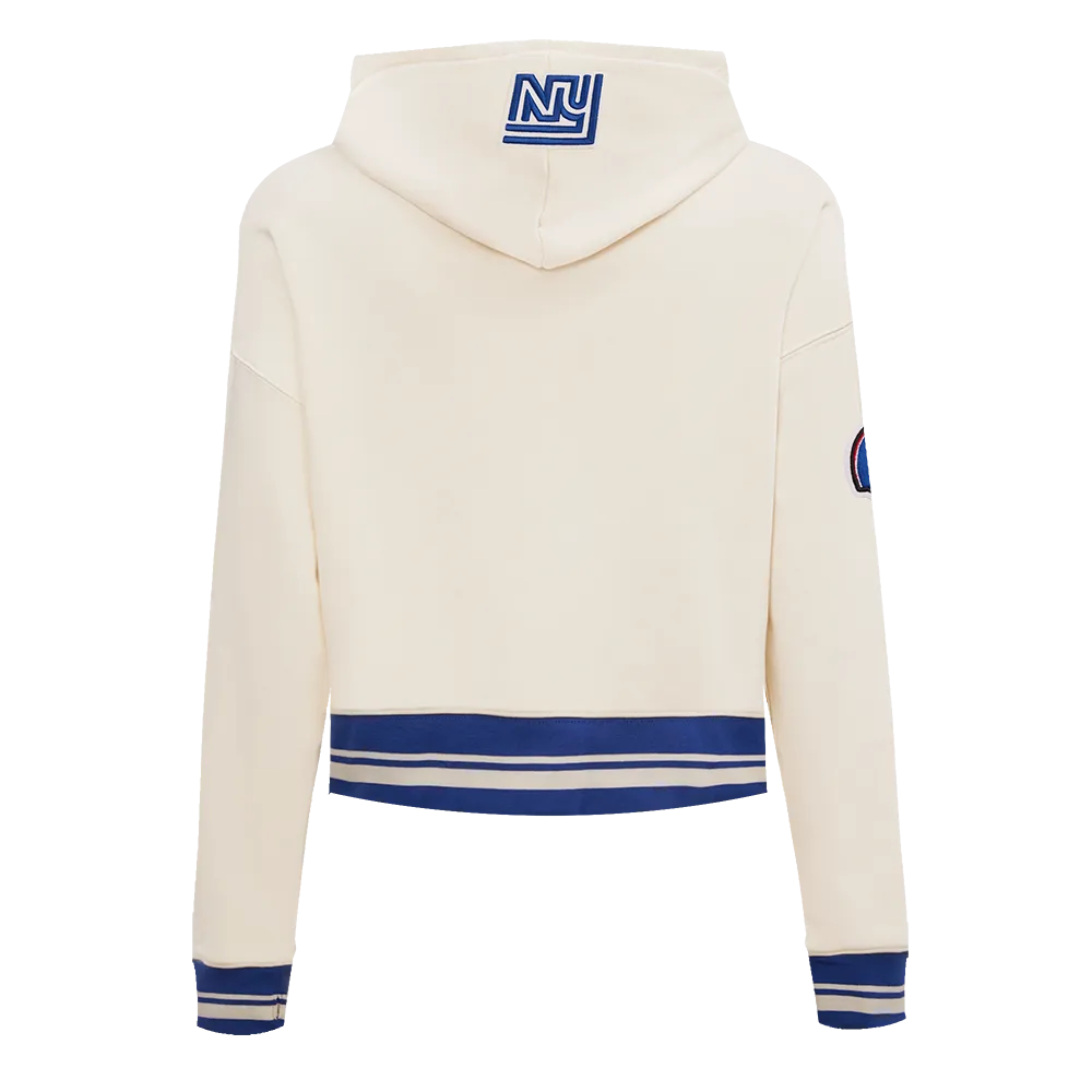 NFL NEW YORK GIANTS RETRO CLASSIC WOMEN'S RIB CROPPED PO HOODIE (EGGSHELL/DODGER BLUE)