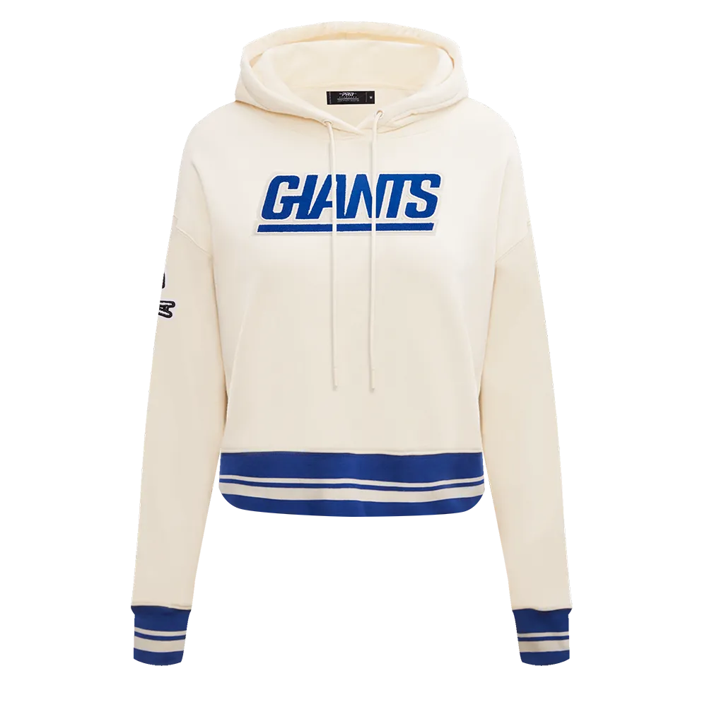 NFL NEW YORK GIANTS RETRO CLASSIC WOMEN'S RIB CROPPED PO HOODIE (EGGSHELL/DODGER BLUE)