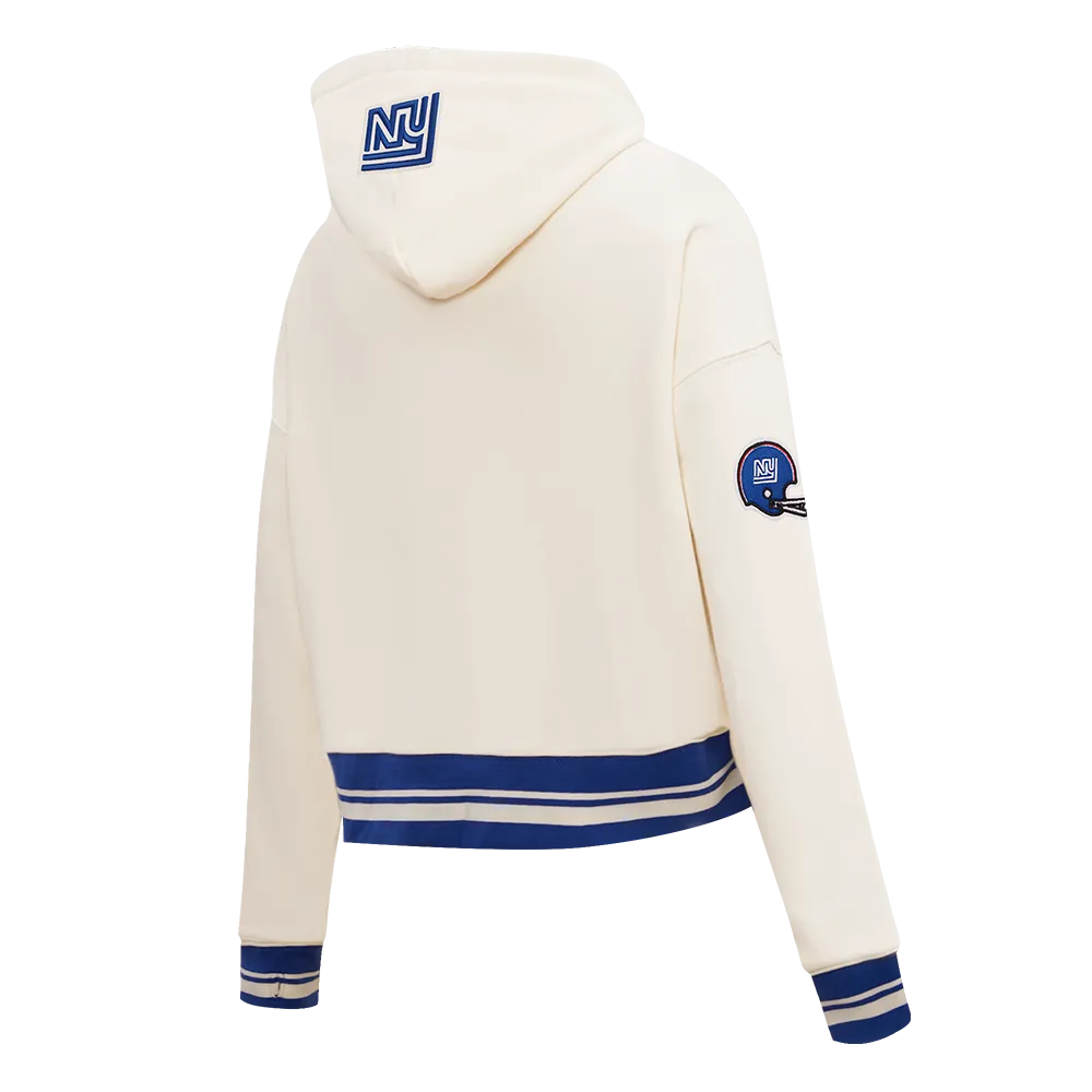 NFL NEW YORK GIANTS RETRO CLASSIC WOMEN'S RIB CROPPED PO HOODIE (EGGSHELL/DODGER BLUE)