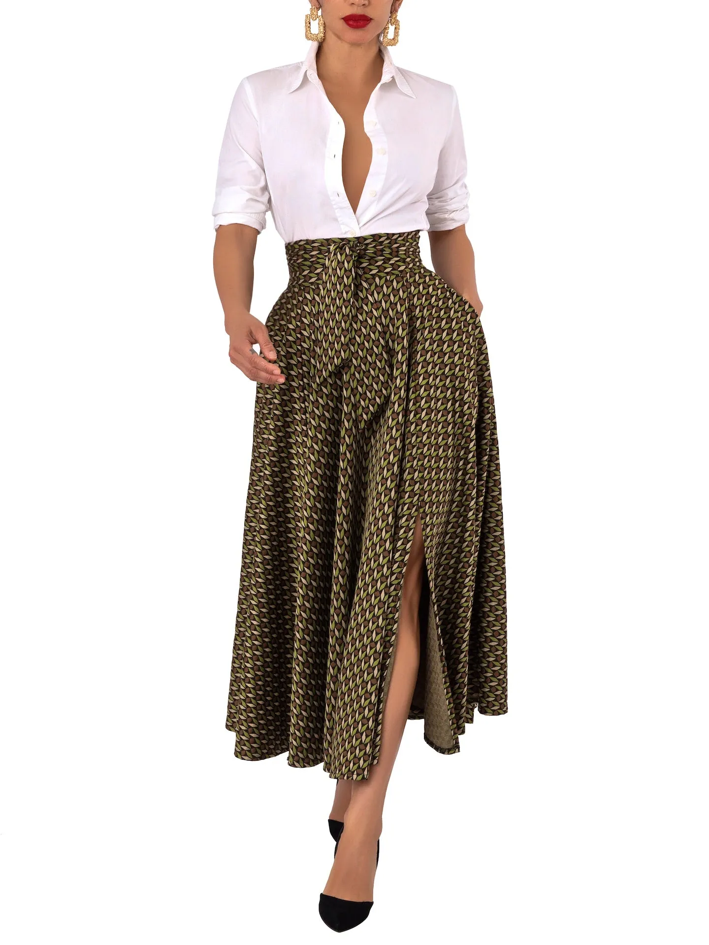 “Nora” Pattern Belted Skirt