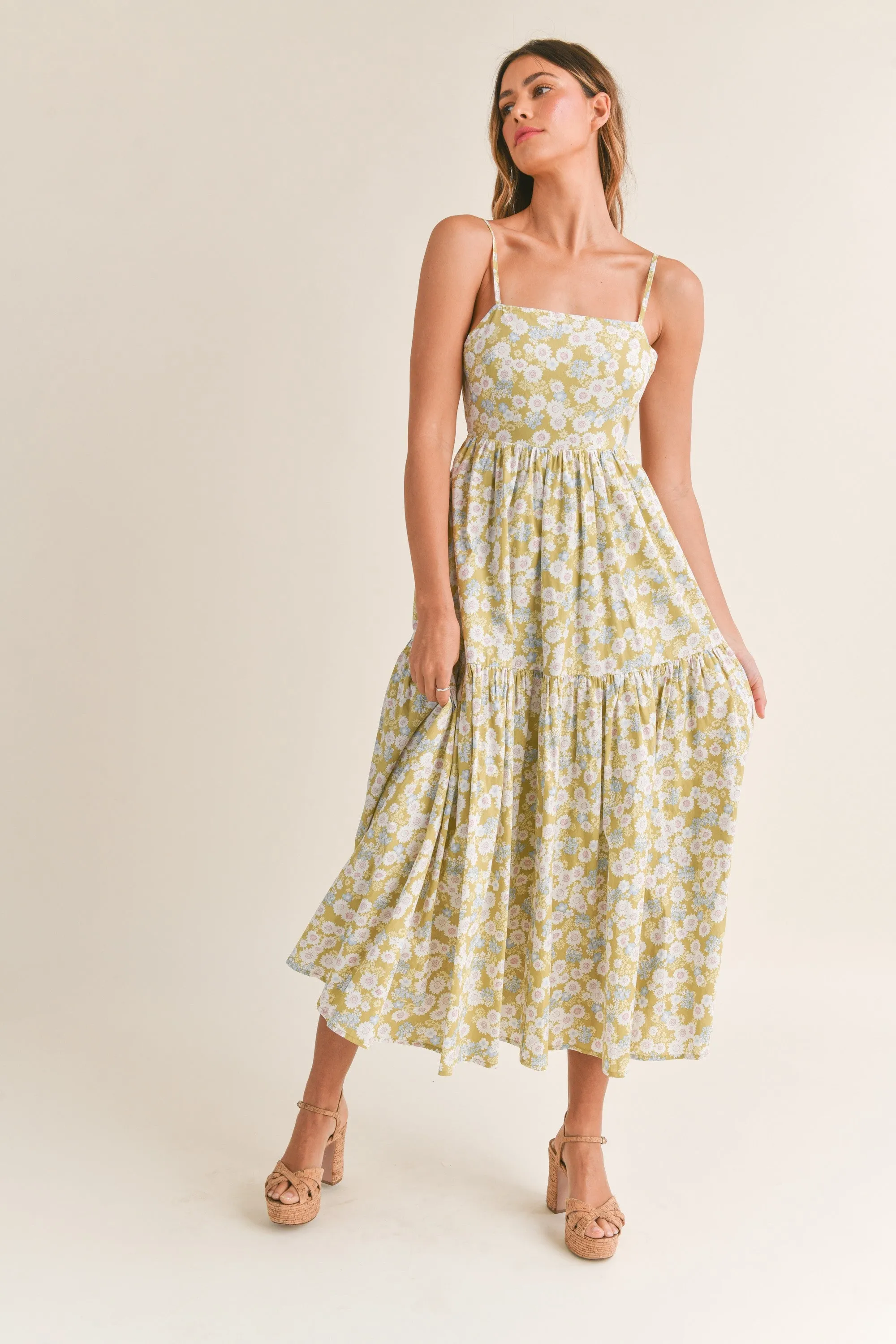 Nora Spaghetti Strap Open Back Floral Maxi Dress