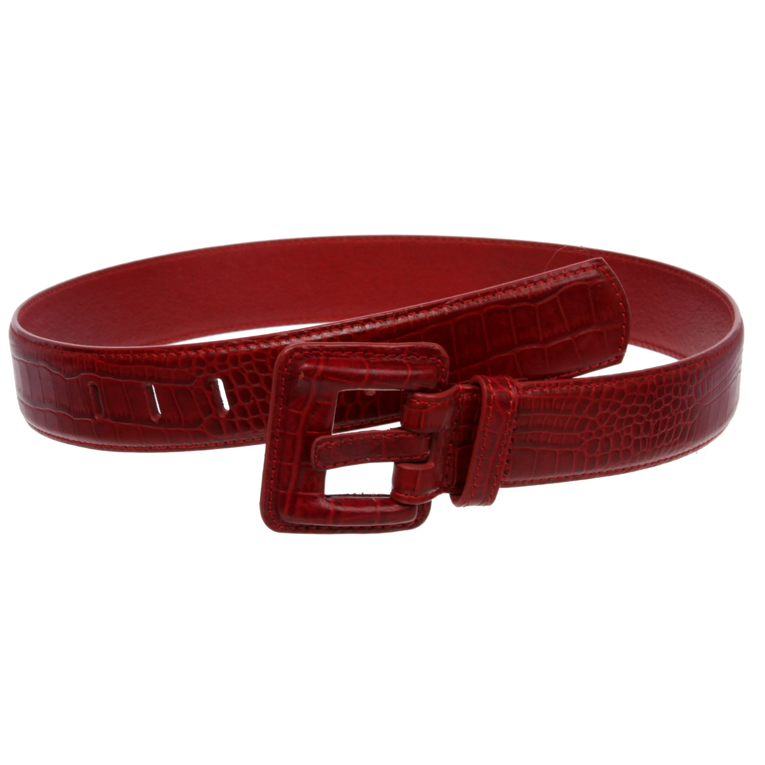 OnlineBelts Women Faux Embossed Alligator Full Grain Leather Square Belt