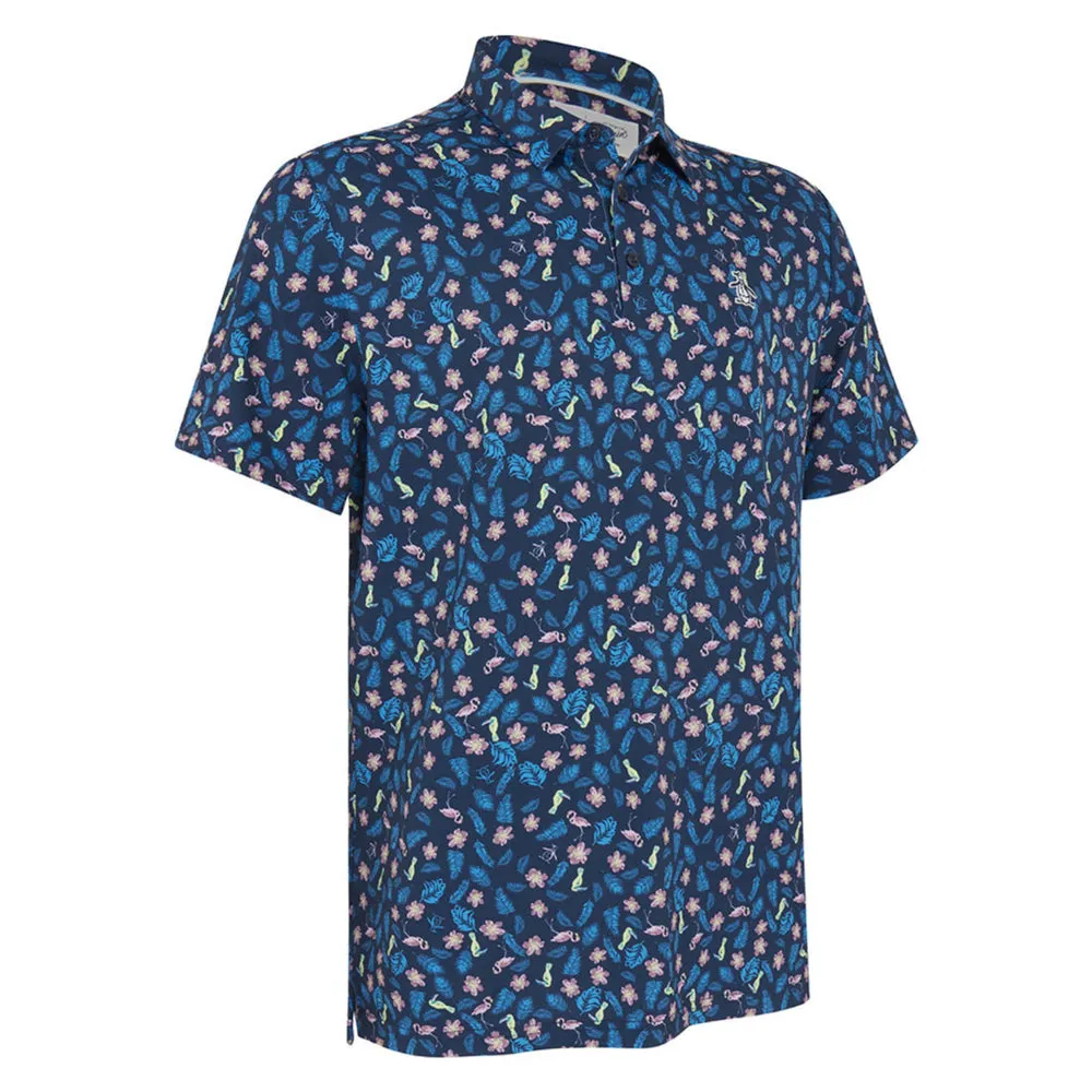 Original Penguin Mens Whimsical Tropical Print Golf Polo Shirt - BLACK IRIS