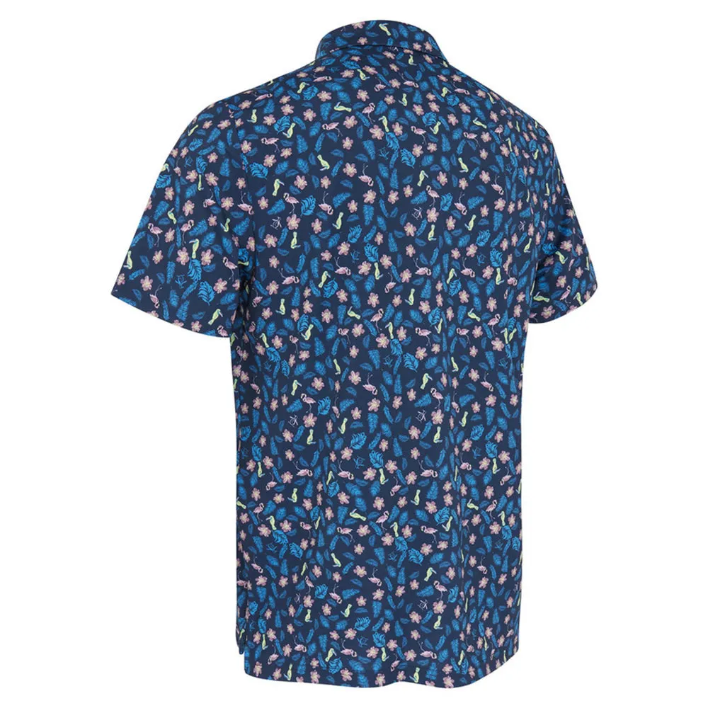 Original Penguin Mens Whimsical Tropical Print Golf Polo Shirt - BLACK IRIS