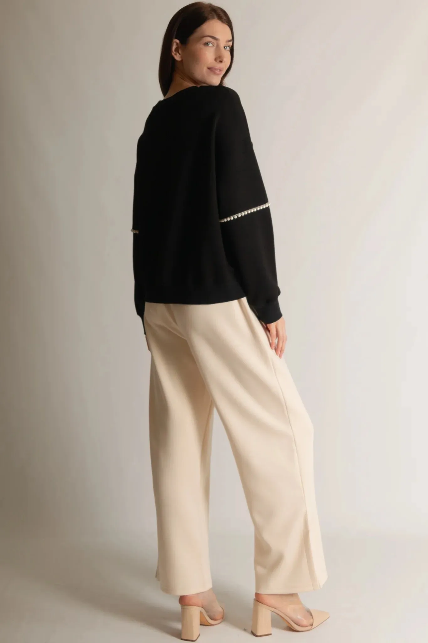 P. Cill Eggshell Scuba Wide Leg Slit Pants