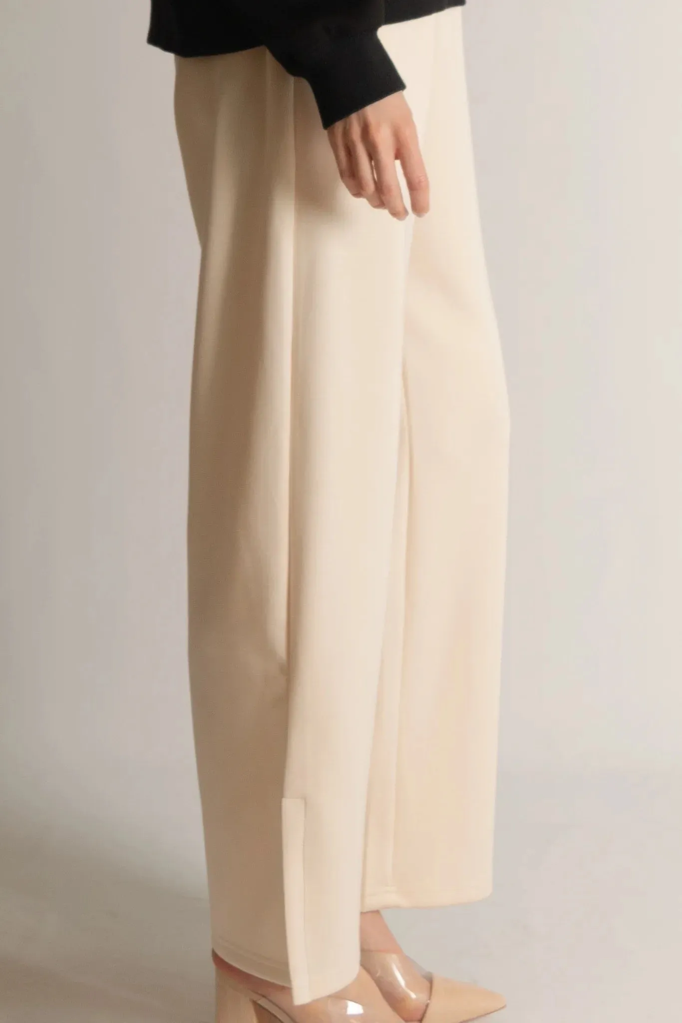 P. Cill Eggshell Scuba Wide Leg Slit Pants