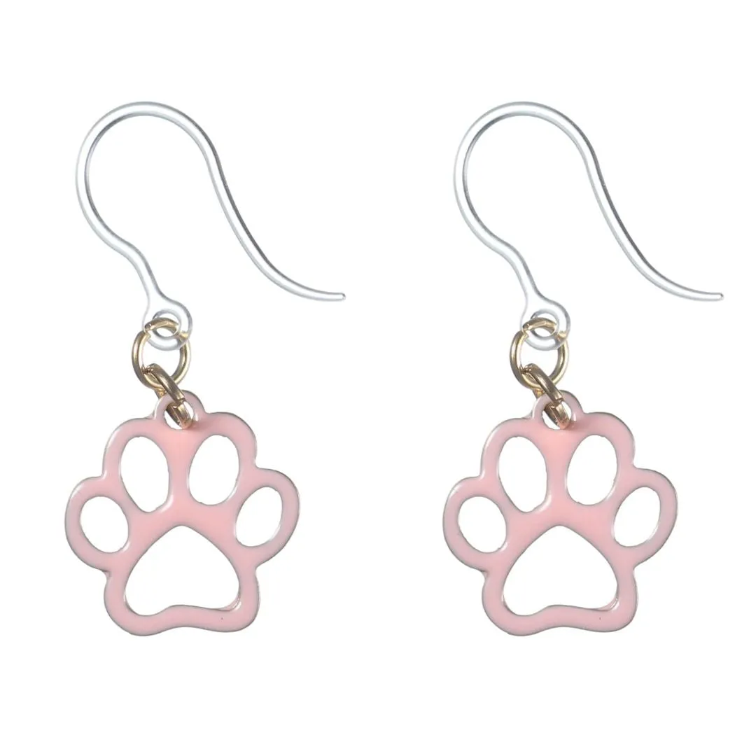 Painted Paw Print Dangles Hypoallergenic Earrings for Sensitive Ears Made with Plastic Posts