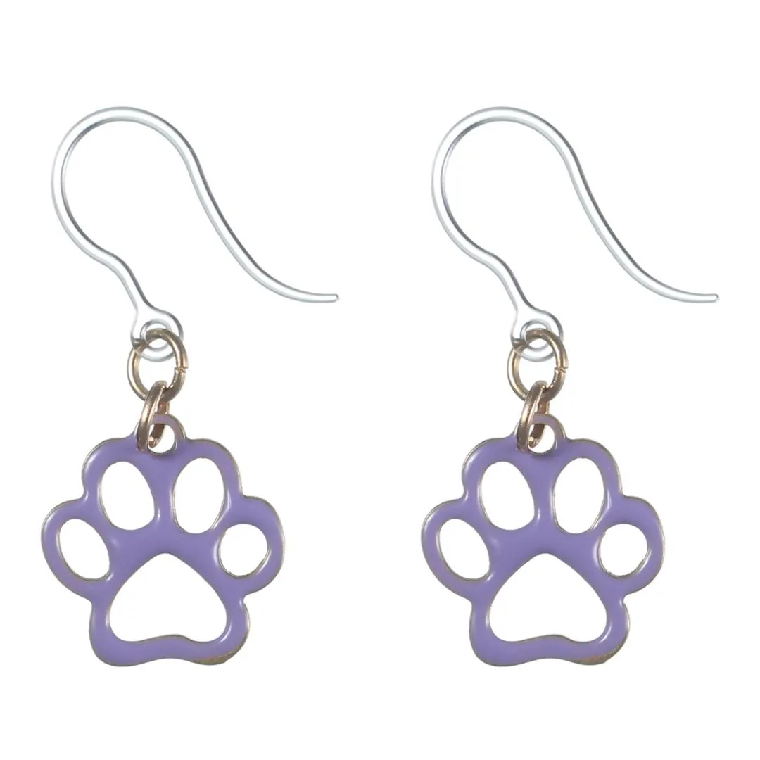 Painted Paw Print Dangles Hypoallergenic Earrings for Sensitive Ears Made with Plastic Posts