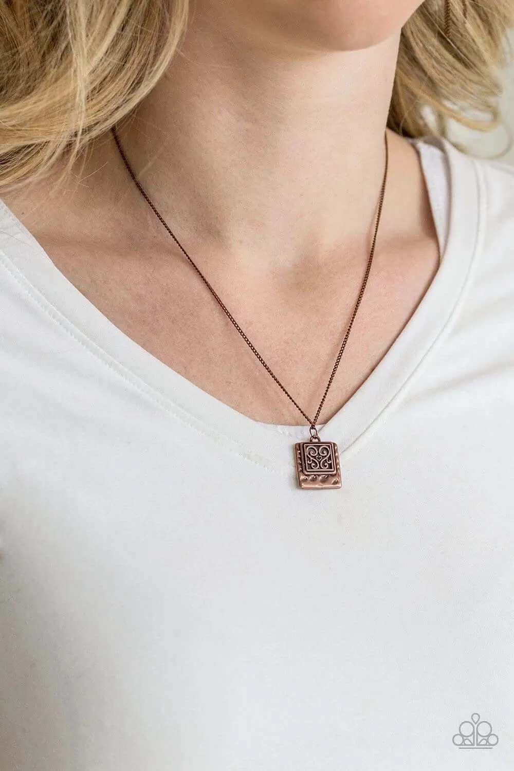 Paparazzi Accessories  - Back To Square One #N477 Peg - Copper Necklace