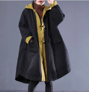 Patchwork Women Casual Padded Coat Loose Hooded A line Parka Plus Size Coat Jacket