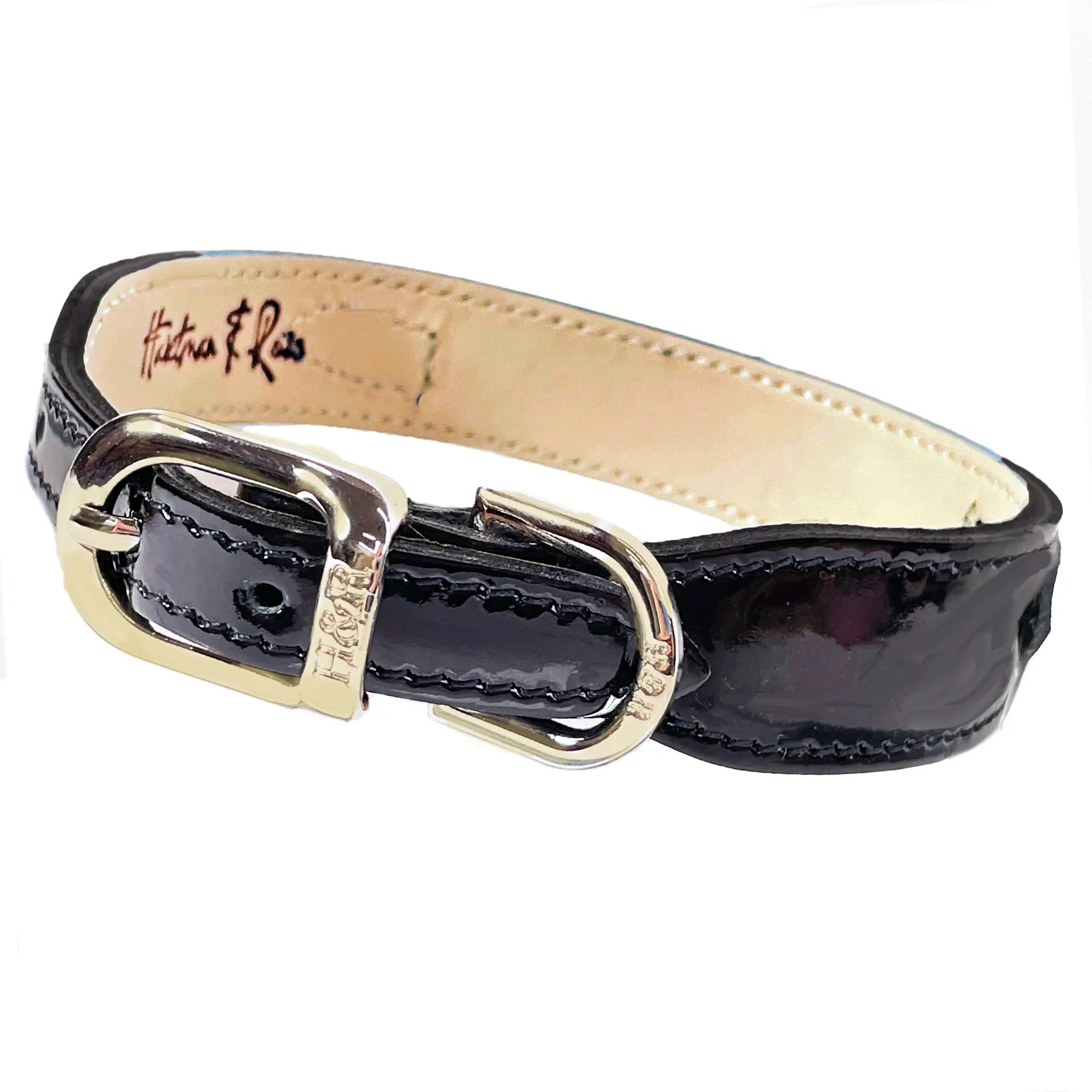 Peacock Dog Collar in Black Patent