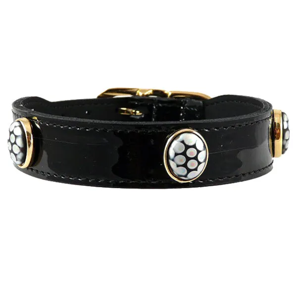 Peacock Dog Collar in Black Patent