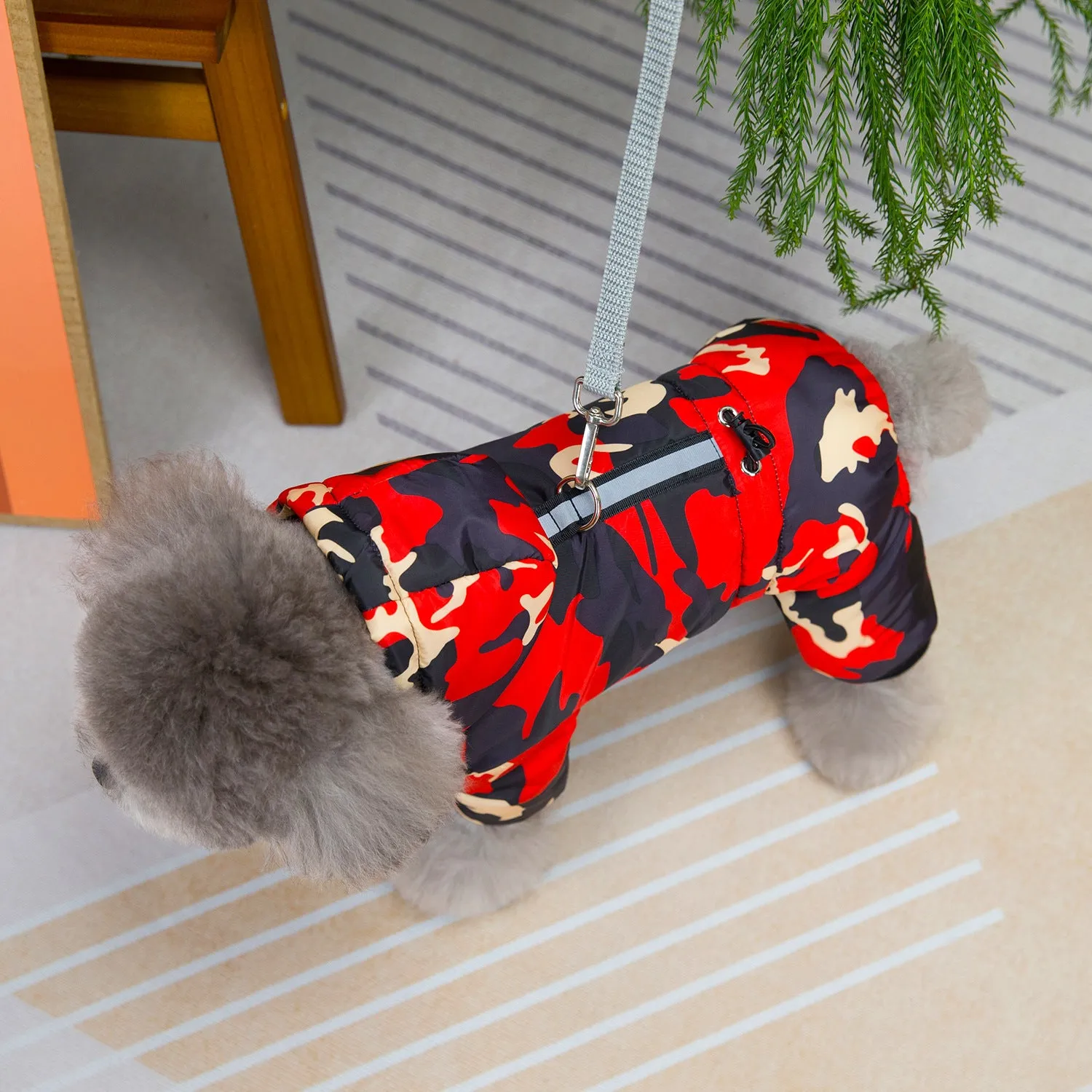 Pet Dog Clothes | Four-Legged Reflective Camouflage Cotton Coat with Buckle | 2024 New Autumn and Winter Pet Clothing