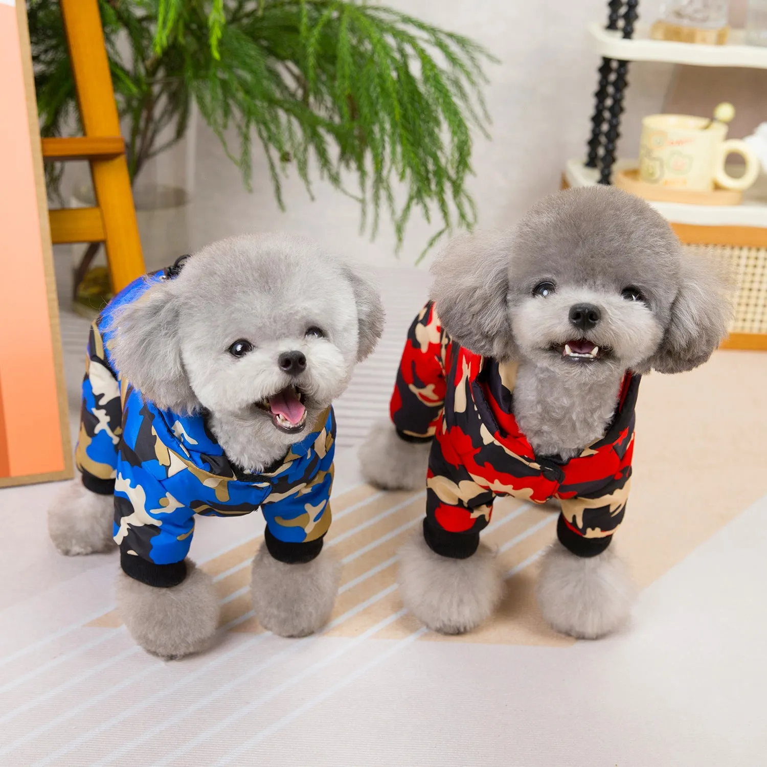 Pet Dog Clothes | Four-Legged Reflective Camouflage Cotton Coat with Buckle | 2024 New Autumn and Winter Pet Clothing