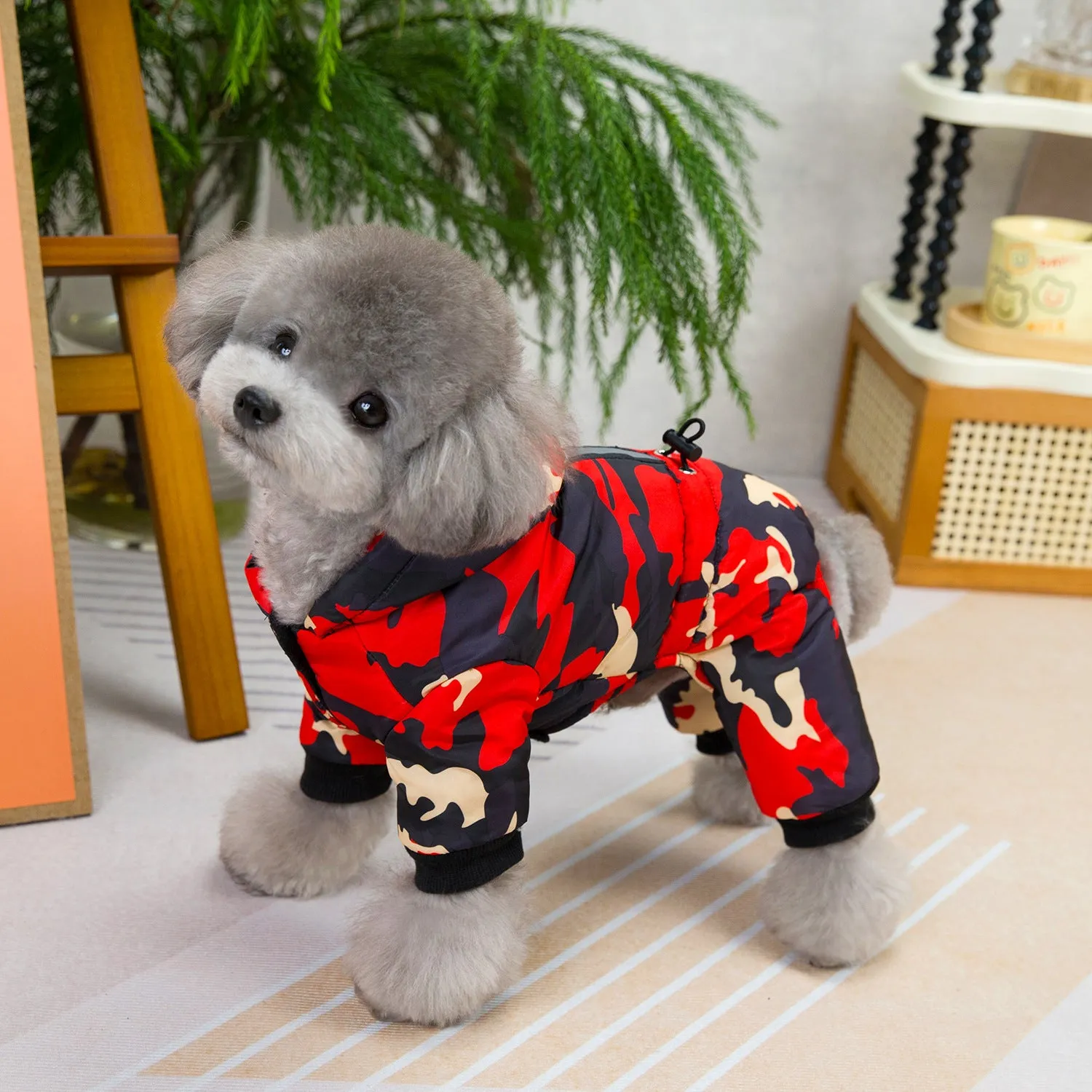 Pet Dog Clothes | Four-Legged Reflective Camouflage Cotton Coat with Buckle | 2024 New Autumn and Winter Pet Clothing