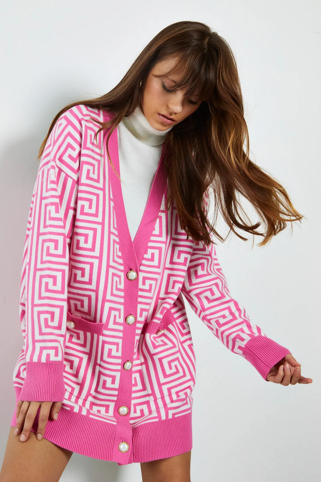 Pink Geo Cardigan