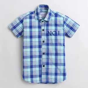 Polka Tots 2 Pockets Checks Shirt - Blue