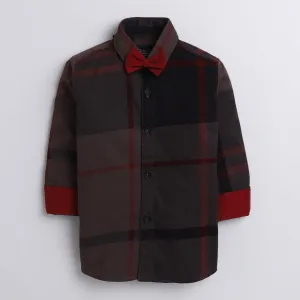 Polka Tots big checks red bow tie shirt -  Brown