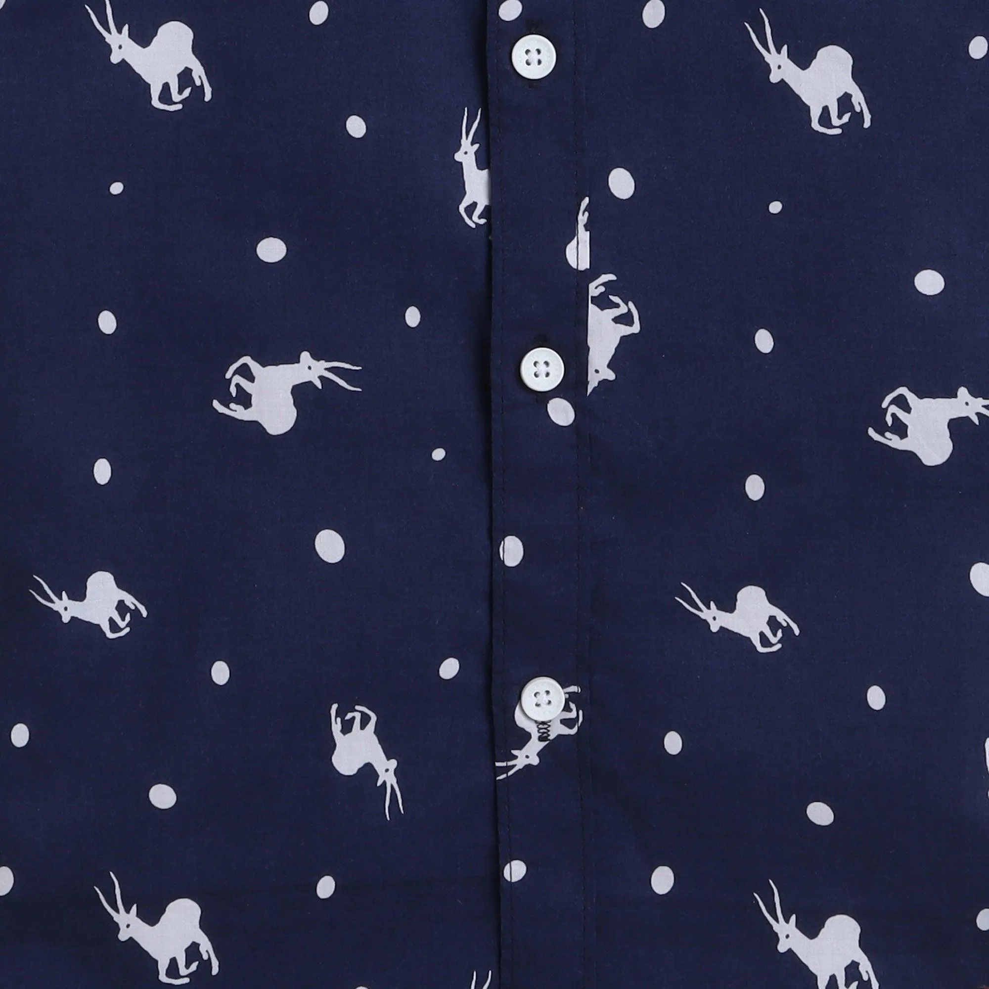 Polka Tots Cotton Regular Fit Half Sleeve Reindeer & Polka Dots Print Shirt - Navy Blue