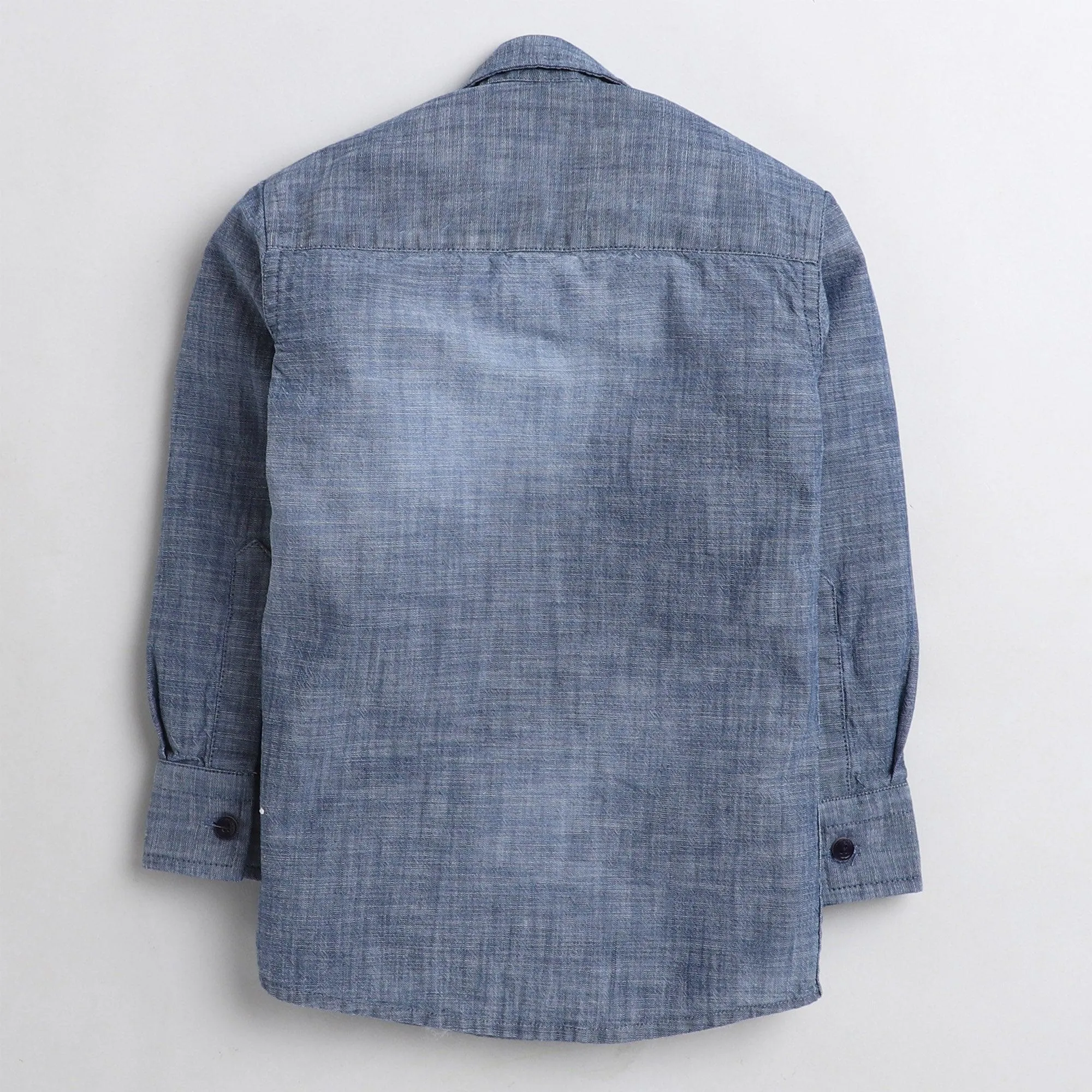 Polka Tots Denim bow tie shirt - Blue