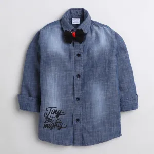 Polka Tots Denim bow tie shirt - Blue