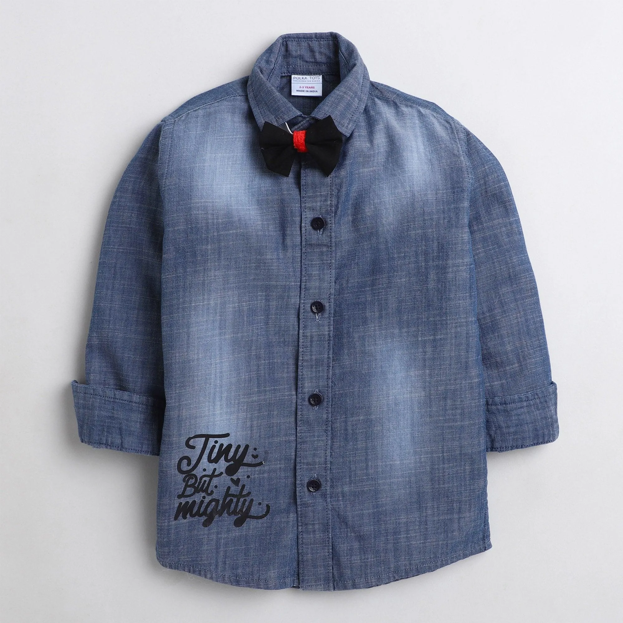 Polka Tots Denim bow tie shirt - Blue