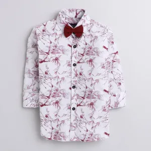 Polka Tots floral all over print marron  bow tie shirt - White