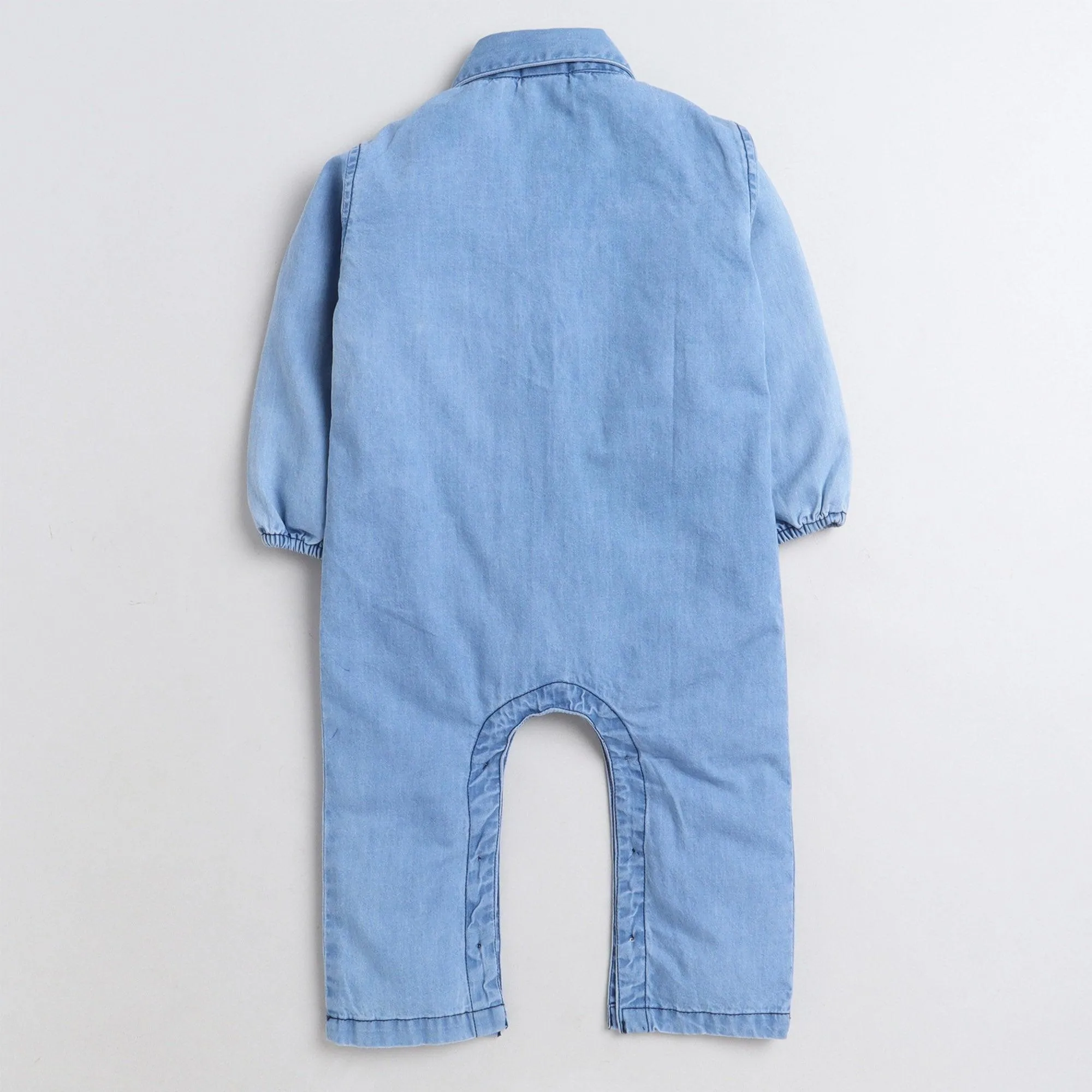 Polka Tots Full Sleeve Denim ice cream Full Romper - Blue