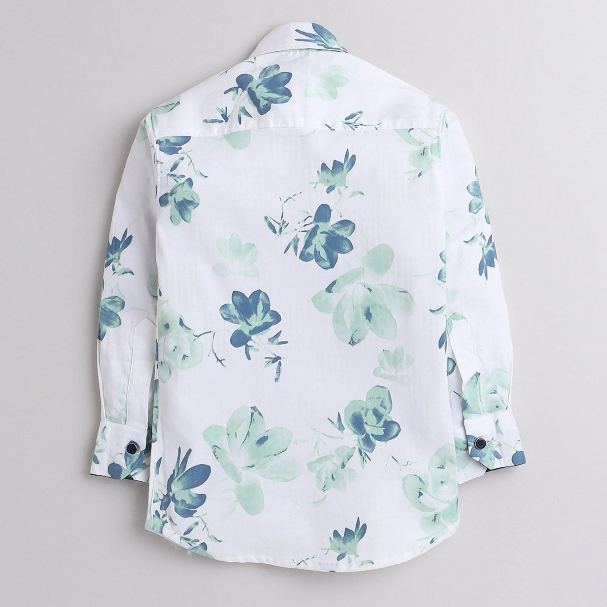 Polka Tots Full Sleeve Shirt Blue Floral Print - White