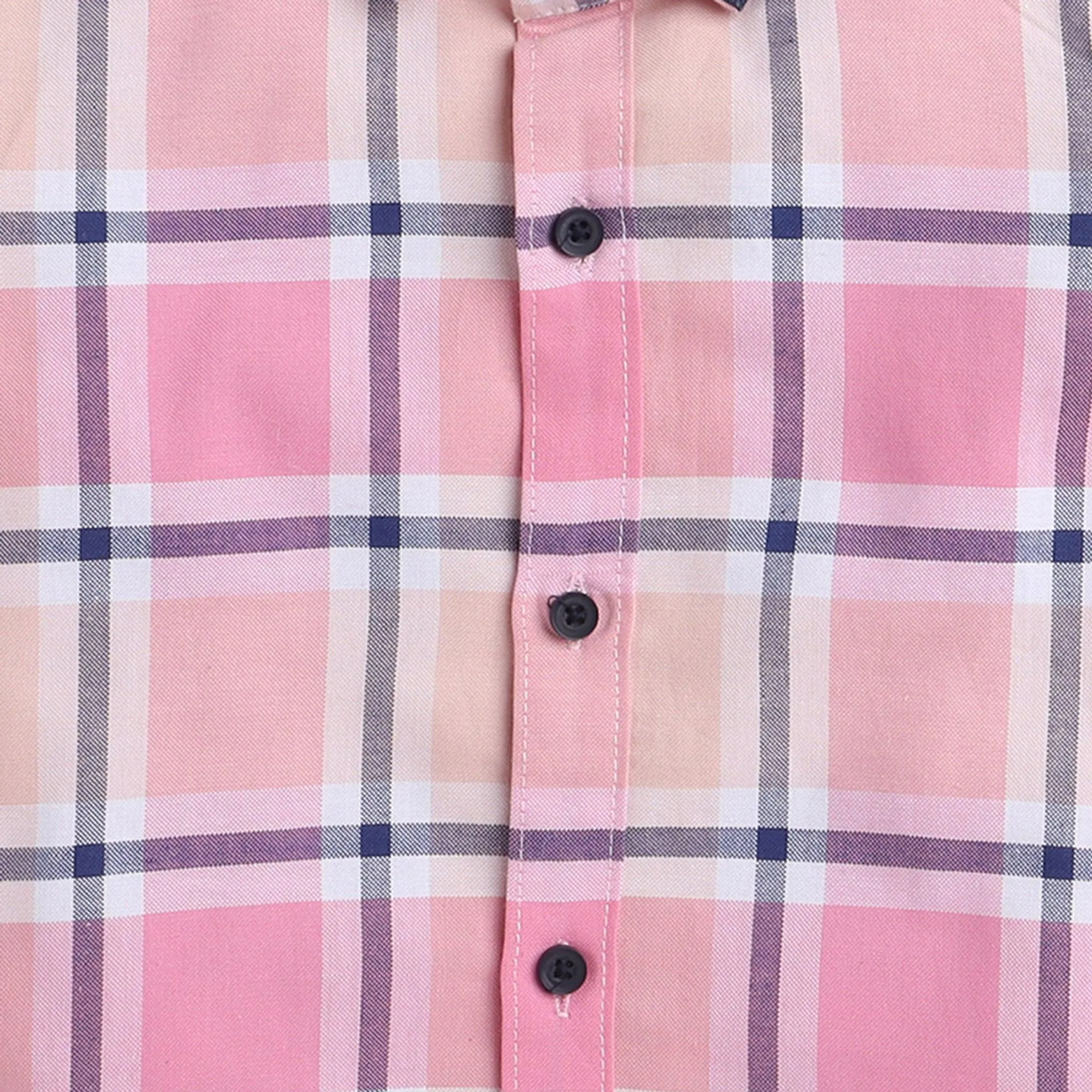 Polka Tots full sleeves checks shirt with  denim collar denim elbow patch  - Pink