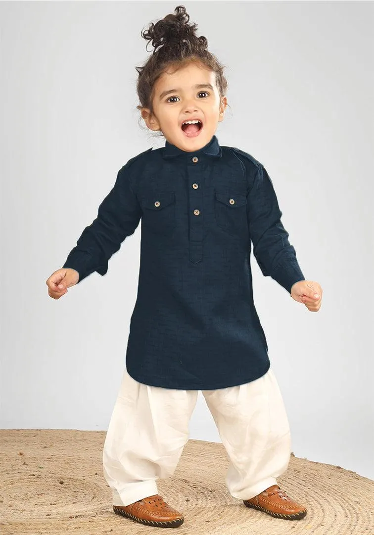 Polka Tots Full Sleeves Pathani Set - Blue