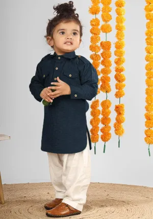 Polka Tots Full Sleeves Pathani Set - Blue