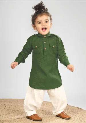 Polka Tots Full Sleeves Pathani Set - Green