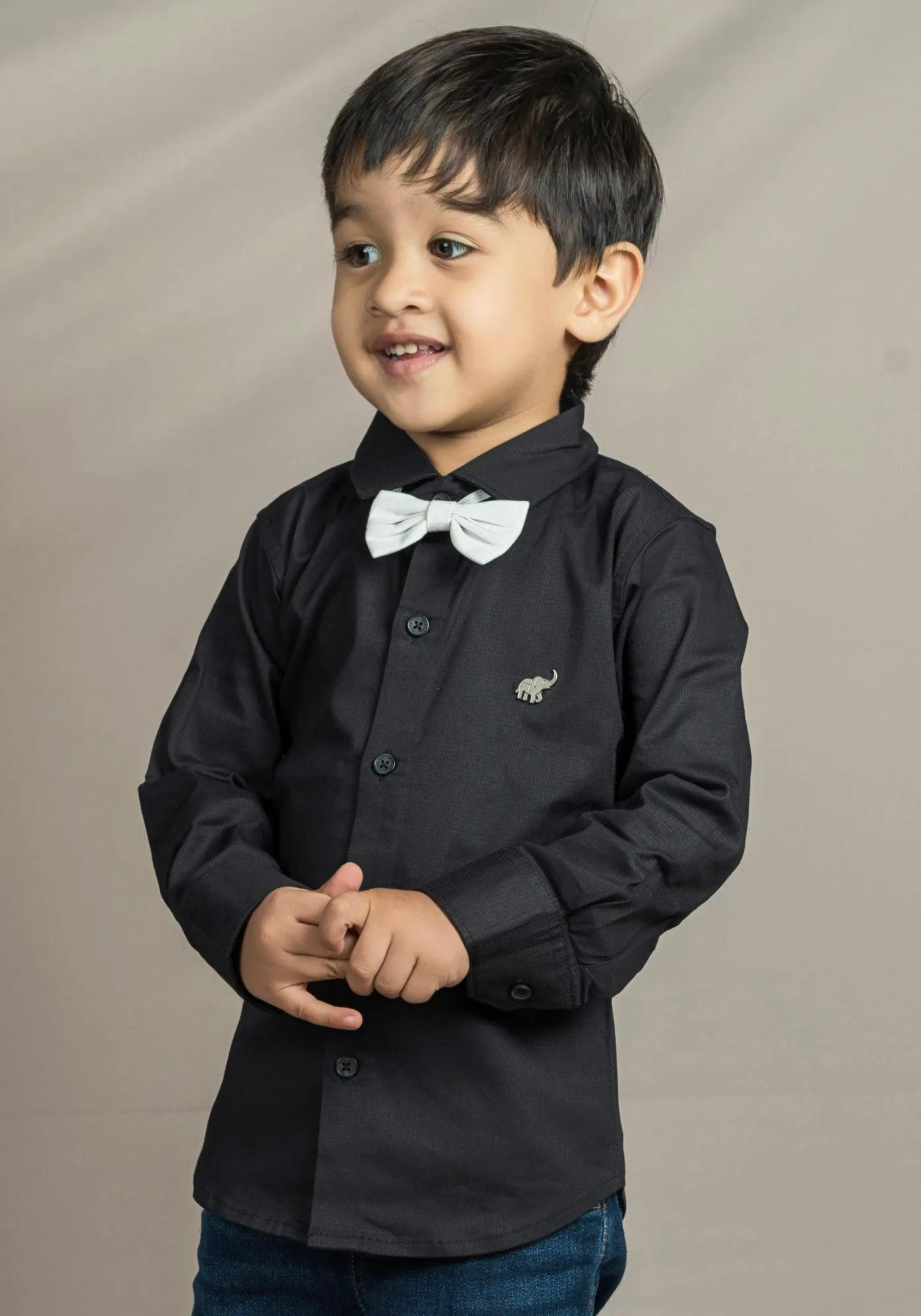 Polka Tots Full sleeves solid shirt - Black